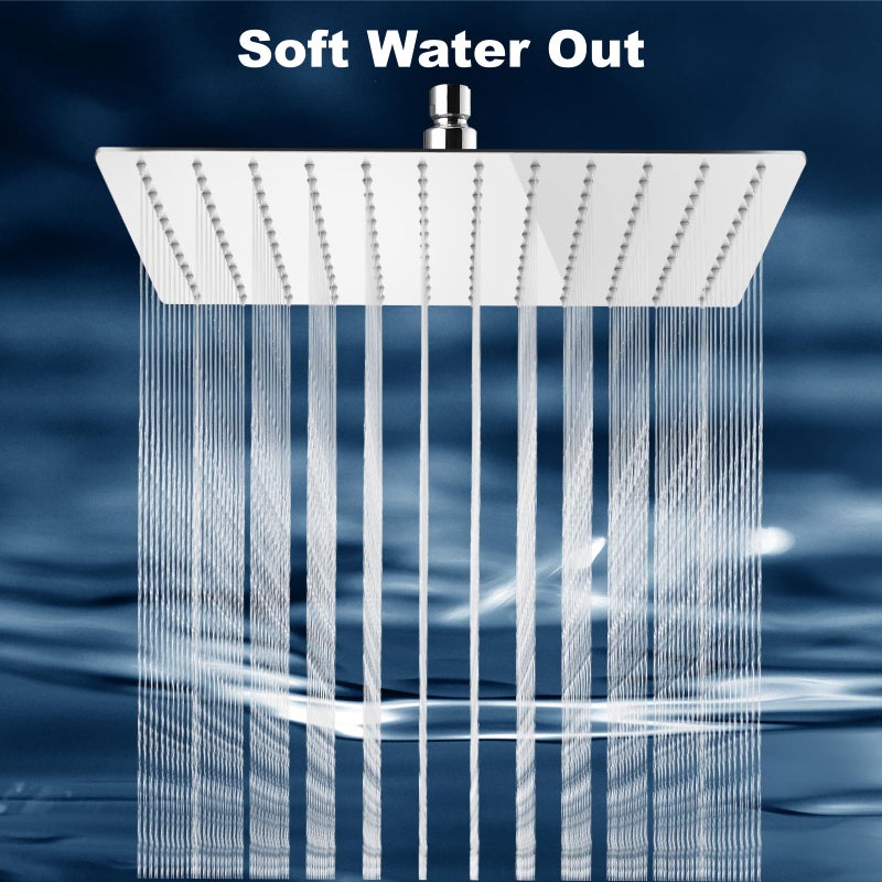 Midanya Rain Shower Head, Stainless Steel Large Rainfall Shower Head High Pressure, Bathroom Waterfall Square Showerhead, Ceiling or Wall Mount,Polish Chrome 12 Inch - Image 2